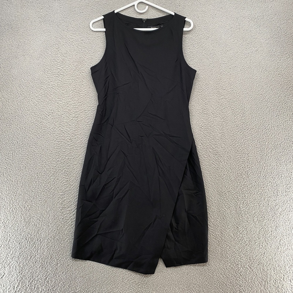 Theory Wool Shift Dress Womens 6 Wrap Effect Stretch Black Sleeveless Office